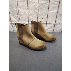 SOREL Joan of Arctic Wedge II Camel Tan Chelsea Leather Boots Women’s Size 8.5